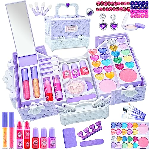 Kinderschminke Set Mädchen Kinder Make Up Set - Kinder Schminkset Mädchen,Kinder Schminkkoffer Mädchen Spielzeug,Prinzessin Weihnachts Geburtstags Geschenke für Mädchen 4 5 6 7 8 9 10 11 Jahre Purple von Mrabbitoo