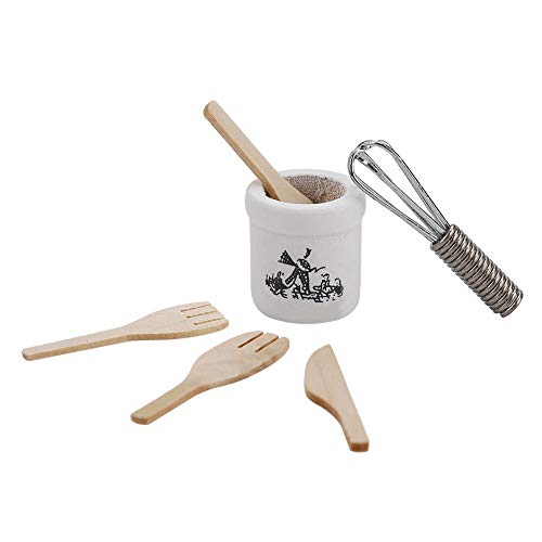 1:12 Puppenhaus Mini Holzmesser Gabel Metall Schneebesen Glas Set Küchenzubehör für Puppen, Puppenhaus Dekoration Küchenzubehör von Mrisata