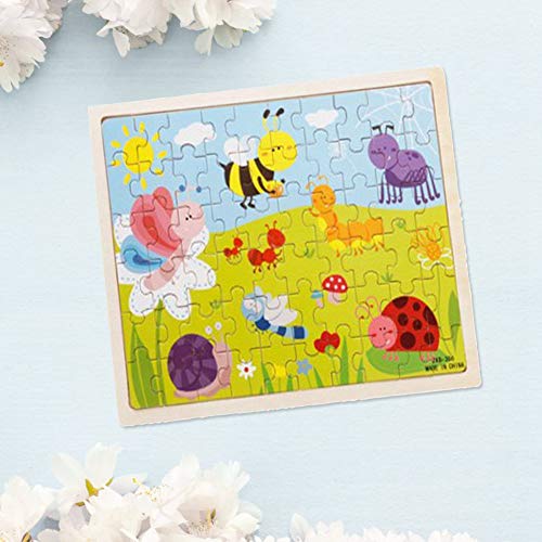 Mrisata 60 Stück Set Holz Cartoon Jigsaw Spielzeug Früh Pädagogisches Spielzeug Kind Kind Zoo Sea World Insekten Bauernhof Teich Apfelbaum Haus (Insekten kognition) von Mrisata