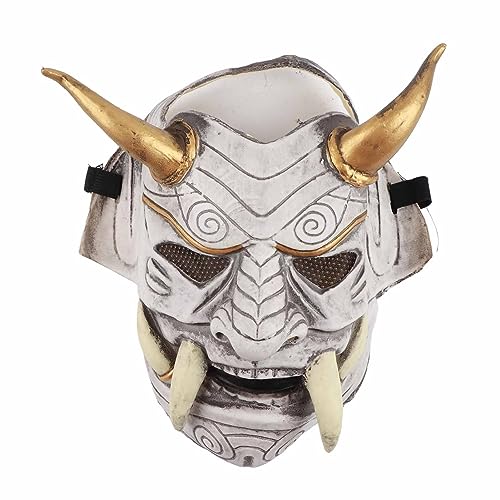 Mrisata Japanischer Böser Dämon Kabuki Hannya Maske Dämon Oni Samurai Kabuki Prajna Teufelsmaske, Japanischer Dämon Prajna Gesichtsbedeckung Halloween Japanischer Prajna Geist Cosplay (D) von Mrisata