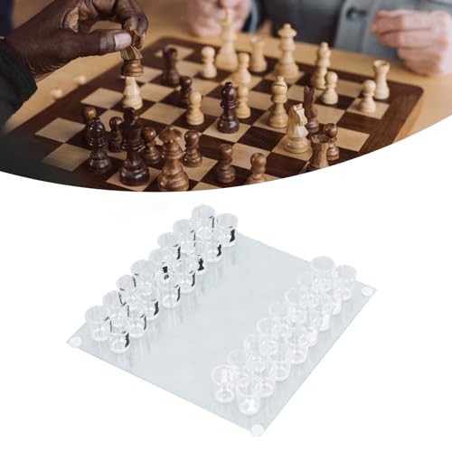 Mrisata Schnapsglas-Schachspiel-Set, Schachbrett mit Schnapsglas-Schachfiguren, Klares Glas und Milchglas, Schach-Trinkspiel, Trinkspielbrett, Schachpokal-Spielset Party von Mrisata