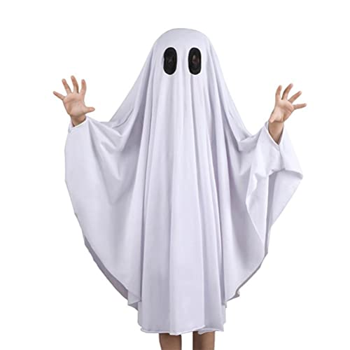 Mrisata Unisex Erwachsene Kinder Geisterkostüm Halloween Kostüm Cosplay Weißer Boo Geisterumhang Kind Gruseliges Süßes oder Saures, Halloween Geisterkostüm, Weißer Geisterumhang Kostüm (L) von Mrisata