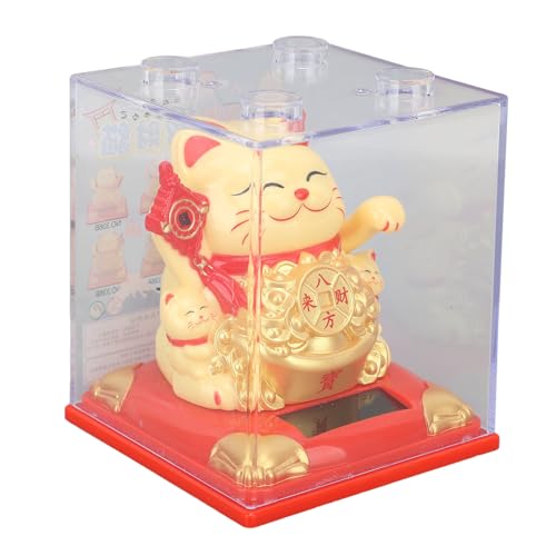 Mrisata Vivid Lucky Cat Niedliche Solar-Glückskatze mit Schwenkendem Arm für Heim- und Bürodekoration (Gelb) von Mrisata