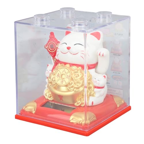 Mrisata Vivid Lucky Cat Niedliche Solar-Glückskatze mit Schwenkendem Arm für Heim- und Bürodekoration (Weiß) von Mrisata