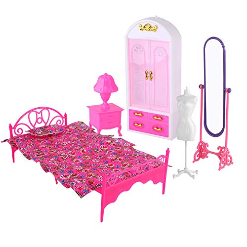 Puppenhaus-Möbelset aus Kunststoff, Schöne Blumendetails, Tolles für, Hochwertig, Langlebig, Harmlos, Prinzessinnen-Schlafzimmer (Prinzessinnenzimmer-Set ohne Puppe) von Mrisata