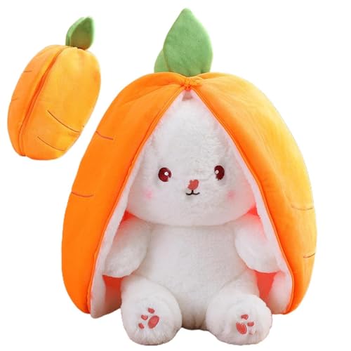 Hasen Verstecken, Plush Hasen Erdbeeren 18cm, Strawberry Bunny verwandelt Sich in EIN kleines Kaninchen Obst Puppe Plüsch Spielzeug Karotte Kaninchen Plüsch Puppe Mädchen Kinder Geburtstag Geschenk von Mrracxy