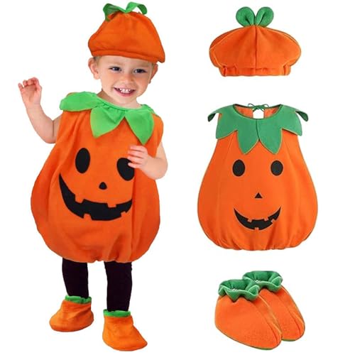 halloween kostüm kürbis kinder, kinder kürbis kostüm mit halloween süssigkeiten beutel, kürbis kostüm kinder mit hut, halloween kostüm kinder mädchen jungen für Fasching Party 3-10 Jahre (110CM) von Mrracxy