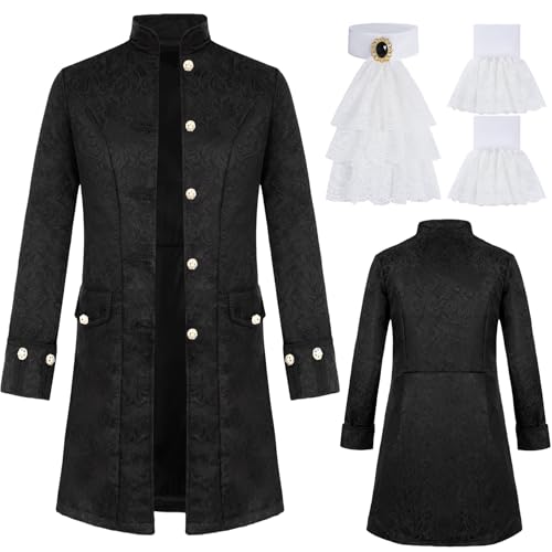 Steampunk Mantel Herren Vintage Gothic Frack Jacke Mittelalter Kleidung Victorian Piraten Vampir Cosplay Karnevalskostüm Gehrock Uniform mit Jabot aus Spitze für Fasching Fastnacht C072-3XXL von Mrsclaus