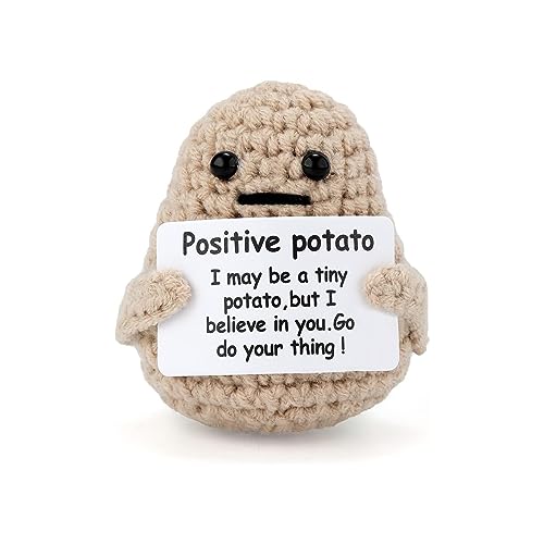 MsTeco Funny Positive Potato, Cute Wool Knitting Doll with Positive Card, Pocket Hug Mini-Plüsch, Funny Knitted Potato Doll, für Geburtstagsgeschenke Partydekoration Ermutigung von MsTeco