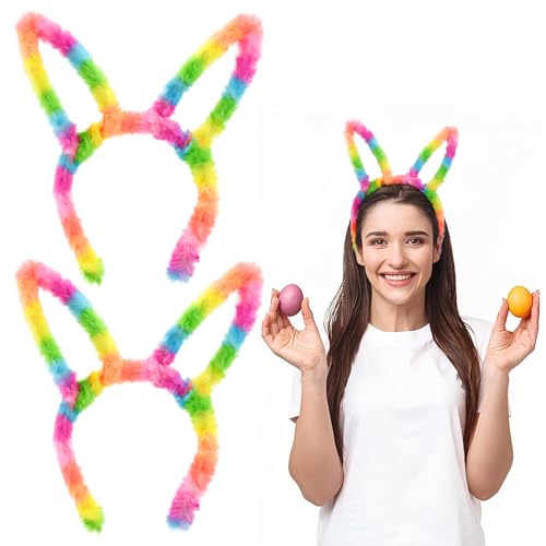 2 Stück Hasenohren Stirnband Plüsch Easter Haarband Süßes Kaninchen Stirnband Boppers Easter Ohren Stirnband Hair Hoop Photo Booth Requisiten Kopfspeise Haarzubehör für Osterfeier Cosplay (Bunt) von Mtbricey