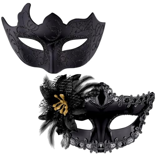 2Pcs Venezianischen Masquerade Maske Karneval Maske Halloween Kostüm Maske Gras Mask Prom Cosplay Maske 1920er Accessoires Partyzubehör für Hochzeits Geburtstag Weihnachten Halloween Ball Kostüm Party von Mtbricey