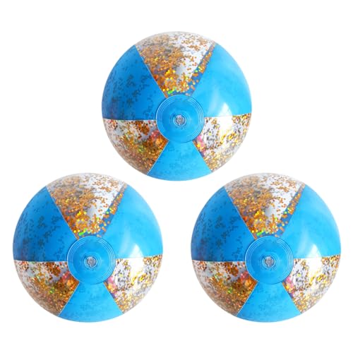 3 Stück Aufblasbare Glitzer Beach Ball 14 Zoll Konfetti Schwimmbad Strand Bälle Aufblasbare Schwimmerball Wasser Strandspielzeug für Sommerpool Wasserspiele Hawaii Luau Themenparty Gunst (Blau) von Mtbricey