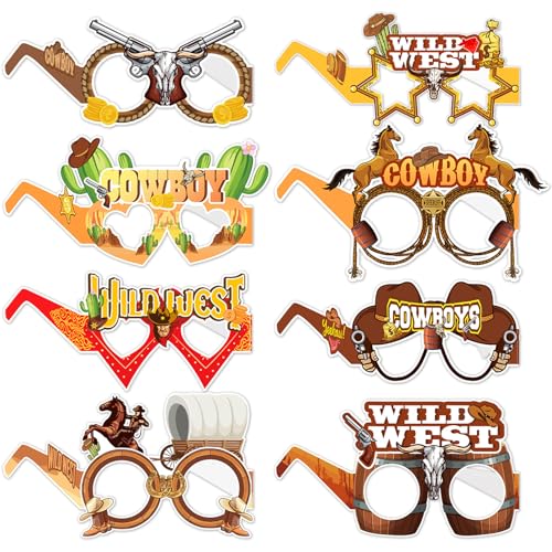 8 Stücke Western Cowboy Party Brille Dekoration Cowboy Papier Brille Photo Booth Props Party Gefälligkeiten Vorräte für Karnevals Country Wild West Cowboy Themeed Party Junggeselle Cowgirl Geburtstag von Mtbricey