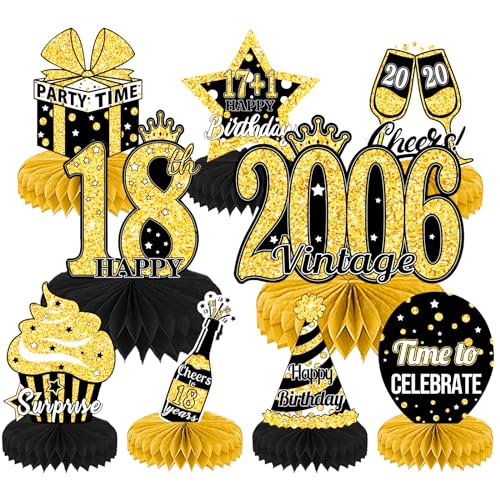 9 Stück 18. Geburtstag Bienenwabe Mittelstück Schwarz Goldene Waben Tischdekoration für Männer und Frauen Vintage 2006. Geburtstagsparty Dekor Prost auf den 18. Geburtstag Party Dekorationszubehör von Mtbricey