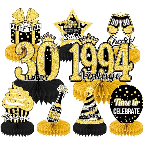 9 Stück 30. Geburtstag Bienenwabe Mittelstück Schwarz Goldene Waben Tischdekoration für Männer und Frauen Vintage 1994. Geburtstagsparty Dekor Prost auf den 30. Geburtstag Party Dekorationszubehör von Mtbricey