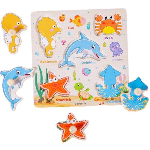 Hölzerne Puzzle Rätsel für Kinder Bildung Peg Puzzles Rätsel Lernen Spielzeug Montessori Spielzeug zum Lernen von Früchten Fahrzeuge Marine Animals Dinosaurier Frühschulspiel Vorschulspielzeug (CC) von Mtbricey