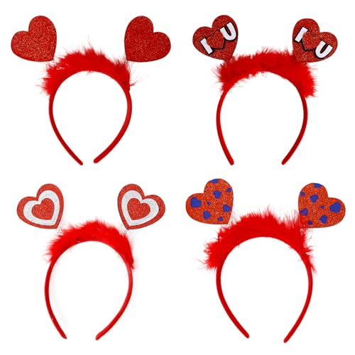 Valentinstag Stirnband Rote Herz Form Haare Hoop Fancy Love Heart Stirnband Bopper Neuheit Photo Requisiten Haarzubehör für Hochzeits Geburtstagsfeiertag Festival Karnevalsfeier Party (4 Stück) von Mtbricey