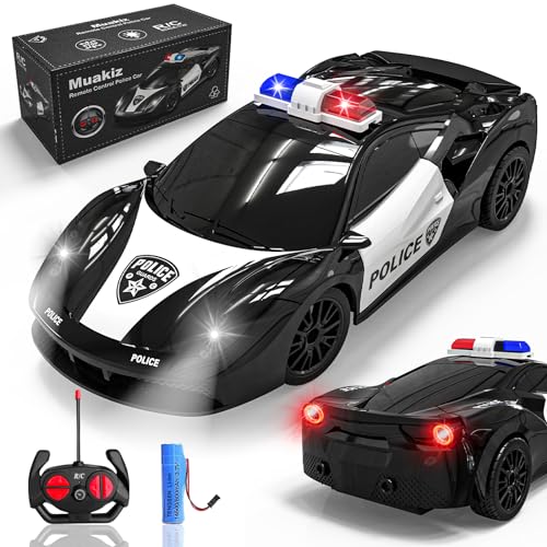 Muakiz Ferngesteuertes Auto ab 3 4 5 6 7 8+ Jahre Polizeiauto mit Fernbedienung RC Auto Spielzeug für Junge Mädchen Geschenk Kinderspielzeug mit Aufladbarer Batterie & Polizei Licht RC Cars, Schwarz von Muakiz