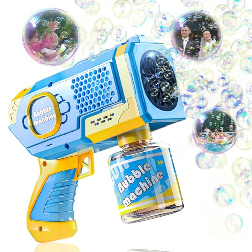 Muakiz Seifenblasenpistole, Seifenblasenmaschine Kinder 5000+ Blasen/Minute Bubble Machine mit Seifenblasen Flüssigkeit für Kinder Outdoor Garten Spielzeug, Bubble Gun Geschenk für Hochzeit, Blau von Muakiz