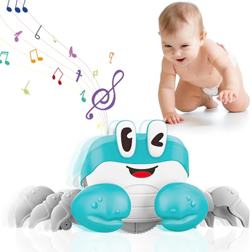 Mucek Krabbe Baby Spielzeug ab 1 2 3 Jahr, Crawling Crab mit Automatisch Hindernisse Vermeiden Funktion Musik und Licht, Krabbelspielzeug ab 6 7 8 9 10 Monate für Junge Mädchen Geschenk von Mucek