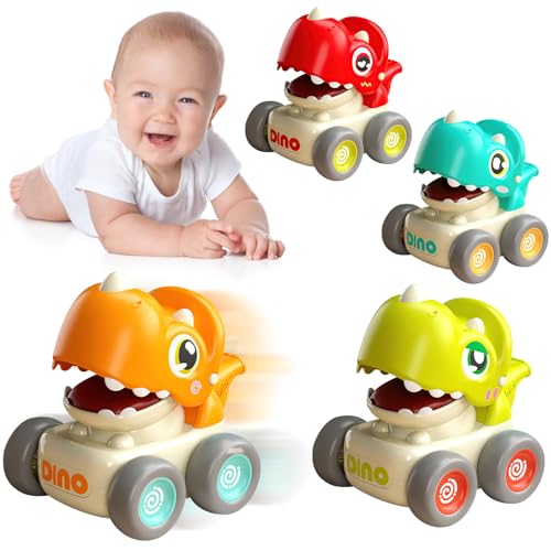 Mucek Spielzeugautos ab 1 Jahr, Press and Go Auto für Kleinkinder, 4 Stück Dinosaurier Auto Baby Spielzeug Set für ab 1 2 3 Jahren, Geschenk für Kinder ab 10 12 18 Monaten und ab 1 2 3 Jahr von Mucek