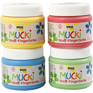 Muck Fingerfarbe, Blau, Grün, Rot, Gelb, 4x150ml/ 1 Pck von Mucki