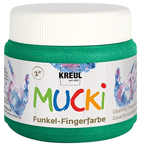 KREUL 23123 - Mucki schimmernde Funkel - Fingerfarbe, 150 ml in Smaragd grün, auf Wasserbasis, parabenfrei, glutenfrei, laktosefrei und vegan, auswaschbar, vermalbar mit Pinsel und Fingern von Kreul