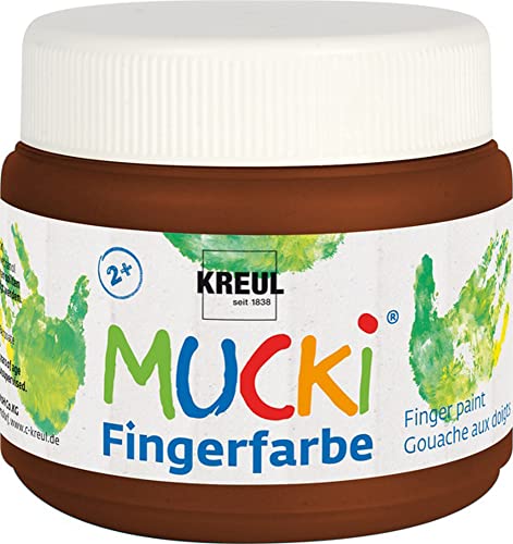 KREUL 23111 - Mucki leuchtkräftige Fingerfarbe, 150 ml in braun auf Wasserbasis, parabenfrei, glutenfrei, laktosefrei und vegan, auswaschbar, vermalbar mit Pinsel, Schwamm, Spachtel und Fingern von Kreul