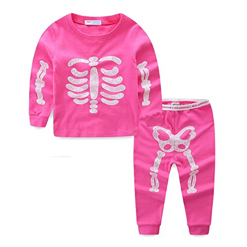 Mud Kingdom Skelett Kostüm Kinder Leuchtend Jungen Mädchen Halloween Kostüme Langarmhose Mottoparty Rosa 3 Jahre von Mud Kingdom