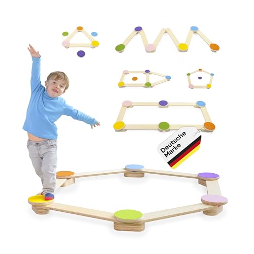 Müller & Blum Balancierbalken für Kinder, Schwebebalken mit farbigen Balanciersteinen, Montessori Spielzeug für Drinnen & Draußen, Verbesserung von Koordination, Stabilität & Balance von Müller & Blum