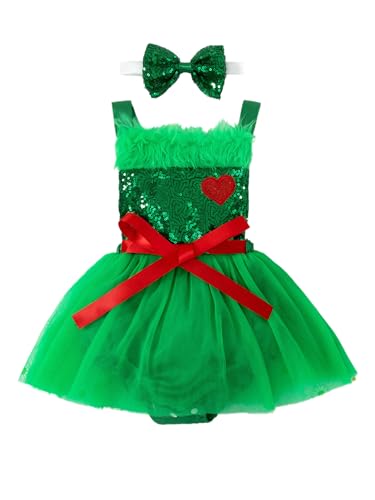 Mufeng Baby Mädchen Weihnachten Kostüm Ärmellos Weihnachten Kleid mit Stirnband Prinzessin Kleid Weihnachtsoutfit Cosplay Weihnachtsgeschenke Grün 68-80 von Mufeng