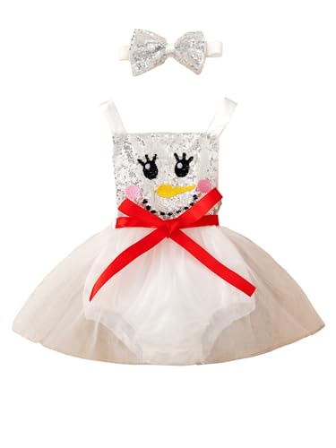 Mufeng Baby Mädchen Weihnachten Kostüm Ärmellos Weihnachten Kleid mit Stirnband Prinzessin Kleid Weihnachtsoutfit Cosplay Weihnachtsgeschenke Weiß 68-80 von Mufeng