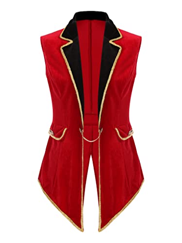 Mufeng Damen Zirkus Kostüm Zauberer Outfits Weihnachten Umhang Ärmellos Jacke Mantel Halloween Kostüm Fasching Karneval Verkleidung Rot 3XL von Mufeng