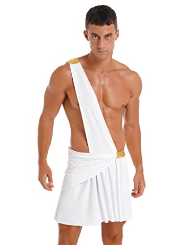 Mufeng Herren Toga Kostüm Romischer Gott Kostüm Ein Schulter Toga Göttin Kostüm Rock Tunika Halloween Karneval Fasching Cosplay Outfit Weiß 3XL von Mufeng