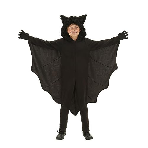 Fledermauskostüm für Kinder, Halloween-Vampir-Fledermauskostüm, Halloween-Tierkostüm, mit Reißverschluss, Kapuzenoverall und Handschuhen für Kleinkinder, Rollenspiel-Party-Cosplay-Outfit (Black, S) von Mugoebu