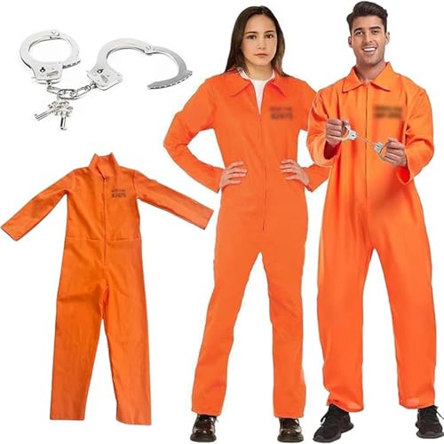 Gefangenen-Overall für Familienkostüm, orange, Gefängnisinsasse, Halloween-Kostüm, Outfit für Herren und Damen, Gefangener, Coatume Traje, Erwachsene und Kinder (Orange Male, L) von Mugoebu