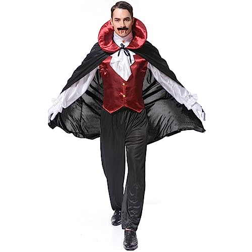 Halloween Vampirkostüme für Herren, langärmelige Oberteile, Hosen und Umhang für Cosplay, Maskerade, Rollenspiele, Party-Outfits (Vampir-Adlige (Gothic Vampire, One Size) von Mugoebu