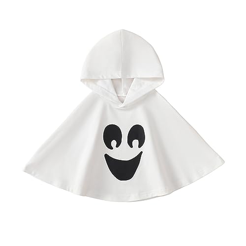 Kinder Kleinkind Junge Mädchen Halloween Kostüm Geist Lächeln Mantel Mit Kapuze Cape Poncho Phantasie Party Cosplay Outfits (White, 5-6 Years) von Mugoebu