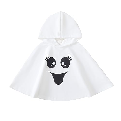 Kinder Kleinkind Junge Mädchen Halloween Kostüm Geist Lächeln Mantel Mit Kapuze Cape Poncho Phantasie Party Cosplay Outfits (White 1, 5-6 Years) von Mugoebu