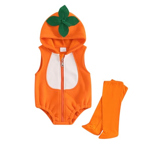 Mugoebu Baby Halloween Bienen Kostüme Neugeborenen Säugling Honig Biene Onesie Strampler Kostüm Body Set mit Socken (Orange, 0-6 Months) von Mugoebu