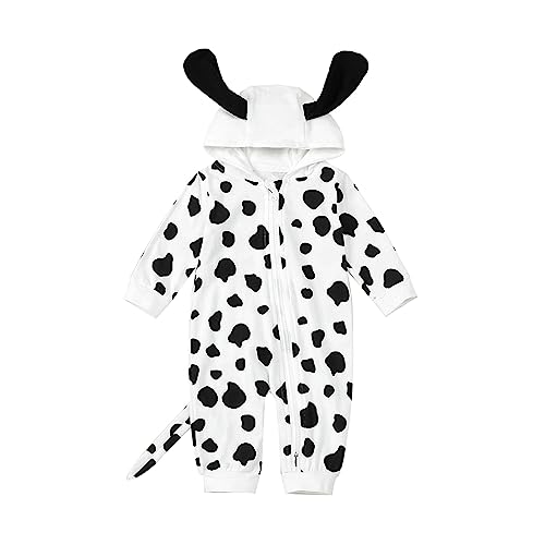 Mugoebu Baby Hund Halloween Kostüm Junge Mädchen Dalmatiner Gefleckter Welpe Onesie Tier Halloween Cosplay (Black White, 0-3 Months) von Mugoebu