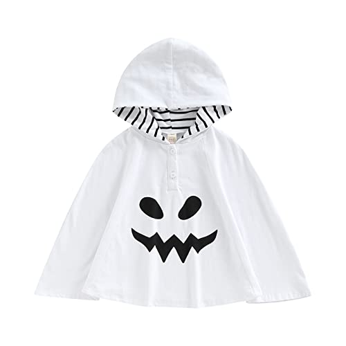 Mugoebu Baby Jungen Halloween Kostüm Outfit Kapuzenponcho Cartoon Geisterumhang Cape Halloween Geist Lächeln Cape Decke Cosplay Poncho Cape Kostüm (White, 12-18 Months) von Mugoebu