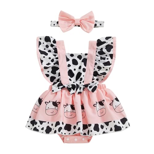 Mugoebu Baby Mädchen Biene/Marienkäfer/Kuh/Elefant Strampler Kleid Hosenschlitz Ärmel Rock Saum Overalls Biene Bodys Baby Biene Kostüm mit Stirnband (Pink, 12-18 Months) von Mugoebu