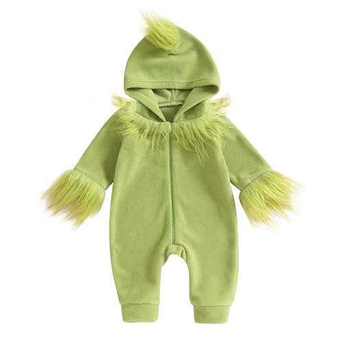 Mugoebu Baby Weihnachten Grünes Monster Kostüm Grünes Monster Outfit Grün Pelzigen Monster Strampler Onesie Weihnachten Cosplay Kleidung (Green, 3-4T) von Mugoebu