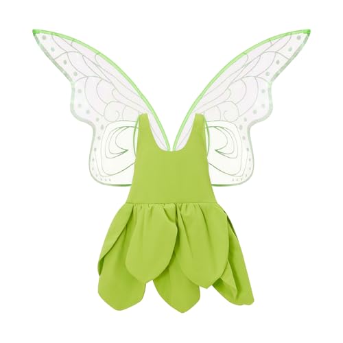 Mugoebu Blumenfee-Kostüm, Prinzessinnen-Ankleideset für Mädchen, Tinkerbell-Kleinkindkleidung, Halloween-Cosplay-Kostüm mit Flügel, Grün (Green, 18 Months) von Mugoebu