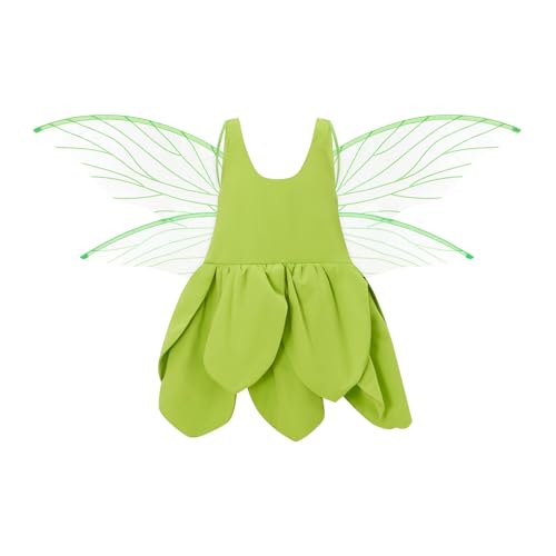 Mugoebu Blumenfee-Kostüm, Prinzessinnen-Ankleideset für Mädchen, Tinkerbell-Kleinkindkleidung, Halloween-Cosplay-Kostüm mit Flügel, Grün (Light Green, 5-6 Years) von Mugoebu