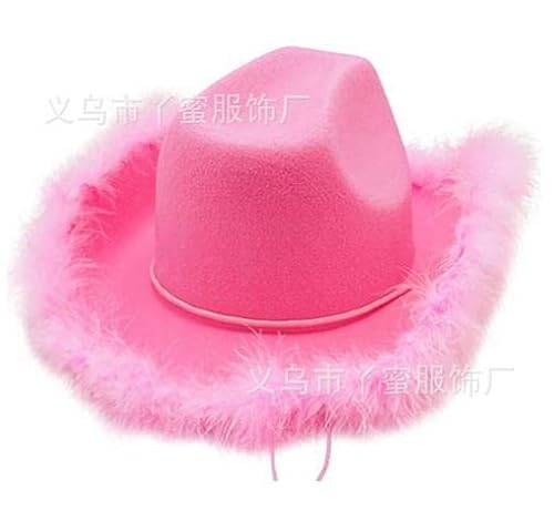 Mugoebu Damen Cowboyhut Weiß/Rosa Flauschiger Cowboyhut mit Federbesatz aus Filz Cowgirlhut für Cosplay, Kostümparty (Pink4, ONE SIZE) von Mugoebu