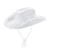 Mugoebu Damen Cowboyhut Weiß/Rosa Flauschiger Cowboyhut mit Federbesatz aus Filz Cowgirlhut für Cosplay, Kostümparty (White2, ONE SIZE) von Mugoebu