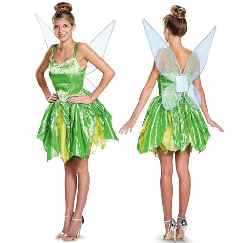 Mugoebu Damen Feen Tinkerbell Wald Kostüm Outfits Grün Dress Up Cosplay Ausgefallene Halloween Party mit Flügel (green, L) von Mugoebu