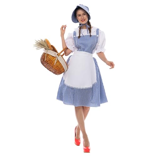 Mugoebu Dorothy-Kostüm für Damen, blaues Gingham-Kleid, Märchenkleid, Halloween-Cosplay-Kostüm für Erwachsene (Blue, XL) von Mugoebu